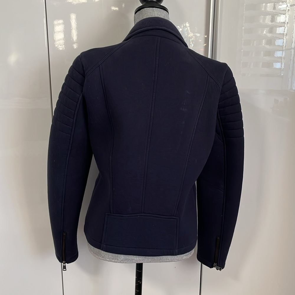 Moto Biker Jacket Pockets 100% Cotton Navy, Size L - Picture 6 of 11